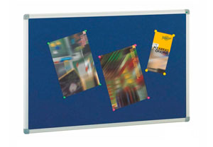 Tablón de anuncios de corcho tapizado en fieltro de colores con marco de aluminio